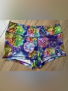 Wodbottom Sz L Vibrant Disco Ball Print Women's Shortie Gym Workout